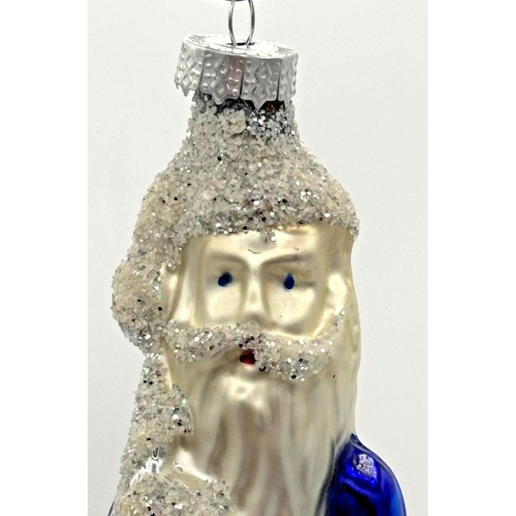 Vintage Hand Blown Glass Christmas Ornament Old World Santa Sapphire Glitter - Picture 2 of 16
